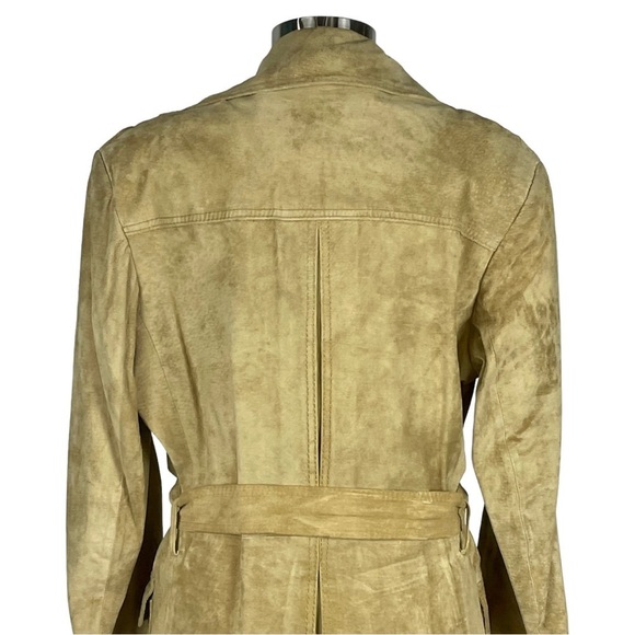 VINTAGE PORTO GALIA 70's SUEDE LEATHER TAN DOUBLE BREAST BELTED TRENCH COAT14/16 - Picture 10 of 13